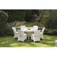 White rattan outdoor garden dining set and 6 chair- Patio garden outdoor round dining set - Wicker dining table set